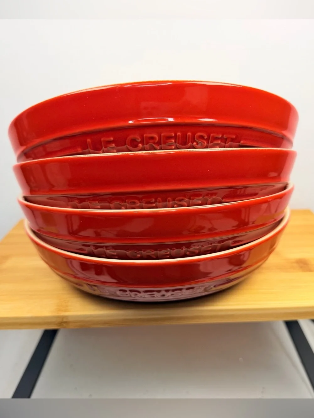Set of 4 Le Creuset Deep Round Dish Plate 20cm Cerise - second choix NWT